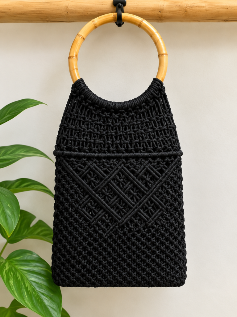 Black Bohemian Macrame Purse